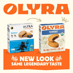 Olyra blueberry bar texture closeup — soft bite with blueberry notes