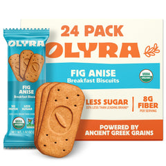 Olyra fig-anise breakfast biscuit pack—fiber-rich morning option.