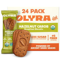 Olyra Organic Breakfast Biscuits Hazelnut Carob pack shot for on-the-go energy