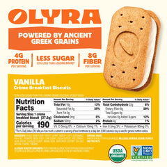 Olyra biscuits close-up showing vanilla cream and crispy texture