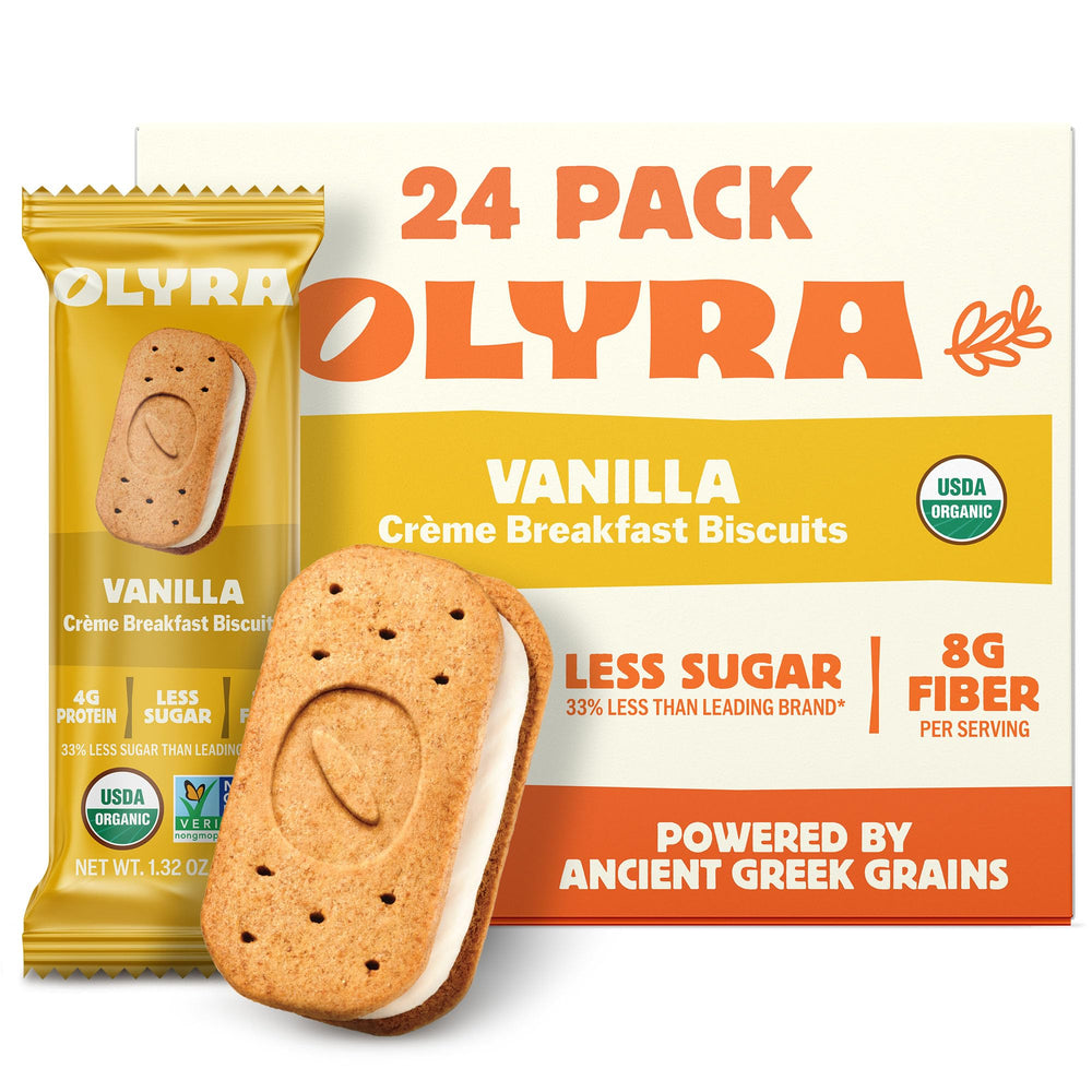 Olyra vanilla sandwich breakfast biscuits front package ready for quick morning start