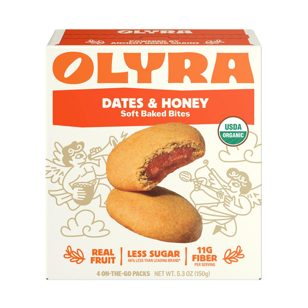 Olyra fruit bars with dates and honey for on-the-go high-fiber snacking.
