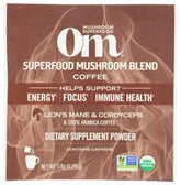 Om Mushroom Superfood organic coffee blend packet showing premium caffeine and mushroom boost