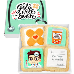 OMCookie Get Well Sugar Cookies 4-pack in box, ideal post-surgery cheer.