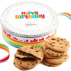 OMCookie Happy Birthday Tin display, a ready-to-gift gourmet treat.