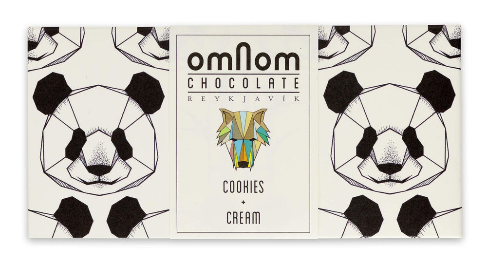 OmNom Cookies and Cream bar with cookies topping, premium Icelandic chocolate for gifting or indulgence
