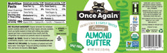 Close-up of Once Again almond butter showing lightly toasted almonds for a creamy, versatile spread.