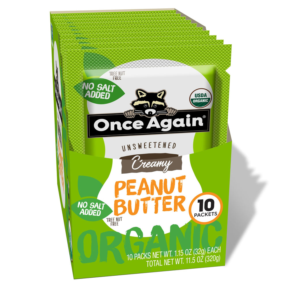 Once Again Organic Peanut Butter Packets box shows convenient on-the-go snacking.