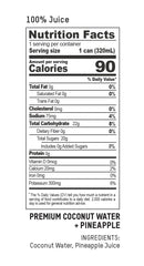 Once Upon A Coconut pineapple coconut water label close-up showing non-GMO, gluten-free ingredients.