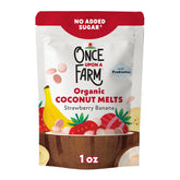 Once Upon A Farm Melts Coconut Stwbry Ban open bottle ready for a quick snack