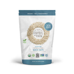 One Degree Sprouted Quick Oats bag back highlights ingredients and certifications.