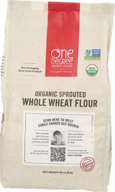 One Degree Sprouted Wheat Flour packaging highlights organic quality for baking breads with rich flavor