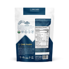 Closeup of One Farm by WAAYB cacao nibs texture showing crisp nibs.