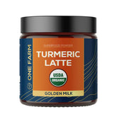 One Farm by WAAYB turmeric latte powder jar, resealable for freshness.