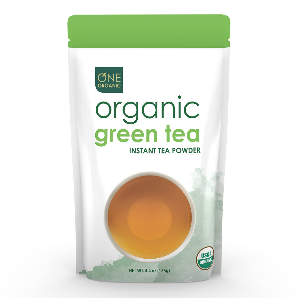One Organic Instant Tea Green Powder packaging showcasing pure organic tea for quick brewing