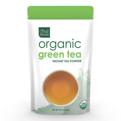 One Organic Instant Tea Green Powder packaging showcasing pure organic tea for quick brewing