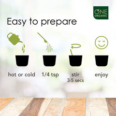Iced tea being made with One Organic Instant Tea Powder and ice.