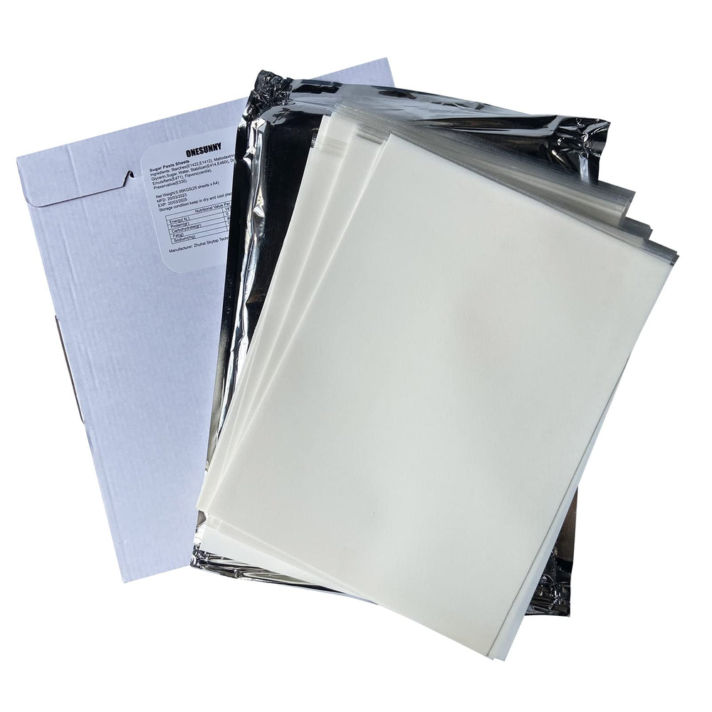 ONESUNNY edible sugar paper sheet, print-ready for custom cake toppers and edible designs.