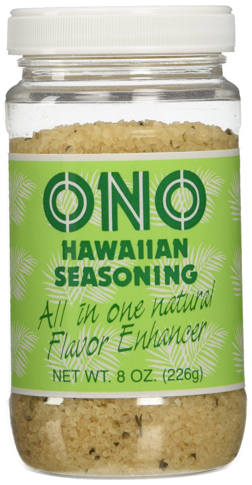 Ono Hawaiian Seasoning bottle front with eight-ounce jar ideal for seafood flavors.