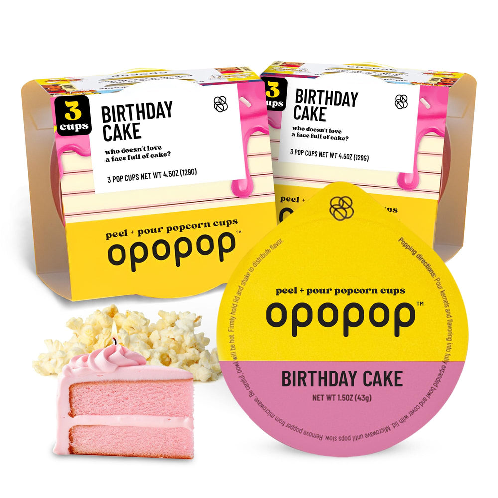 Opopop Birthday Cake pop cups 6-pack ready for quick, gluten-free snacking