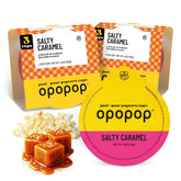 Opopop salty caramel popcorn cups packaging shows a mess-free snack option.