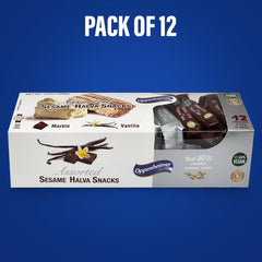 Oppenheimer Halva snacks 12-pack packaging, ready for gifting or stocking up.