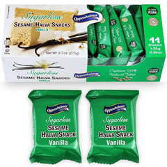Oppenheimer Sugarless Halva Snacks shown as a guilt-free treat.