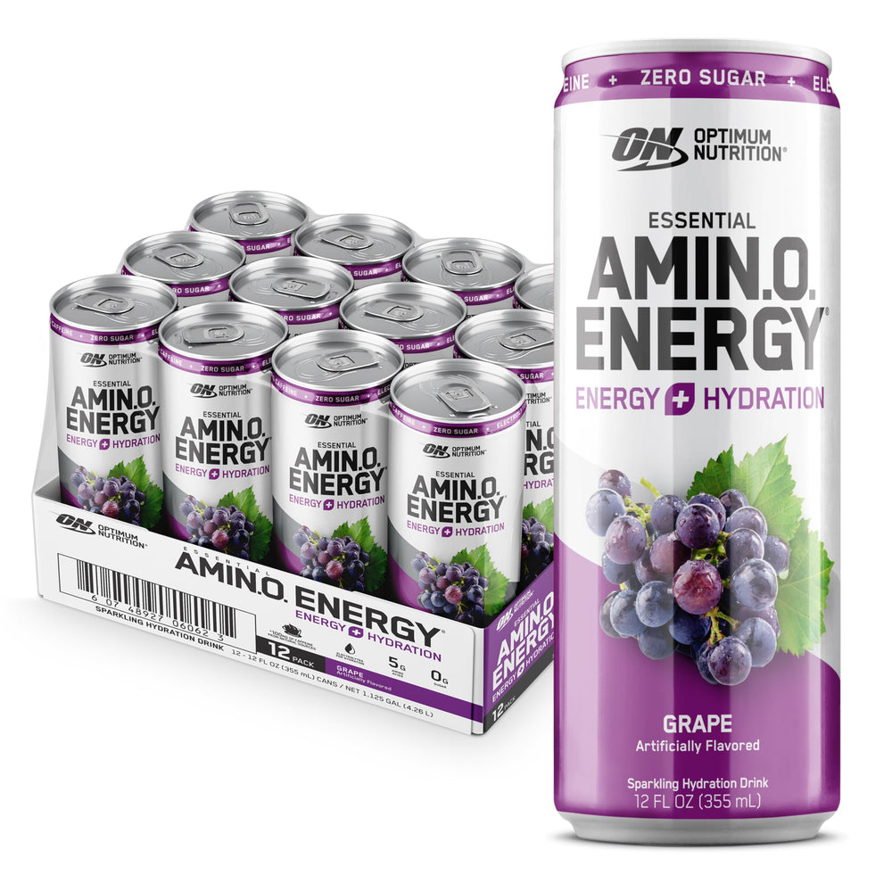 Optimum Nutrition Amin Energy grape bottle for refreshing on-the-go hydration.