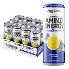 Optimum Nutrition Amino Energy Blueberry Lemonade can with refreshing sparkling hydration