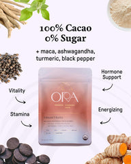 Close-up of Ora Pure Ceremonial Cacao's creamy, silky texture for a rich drink.