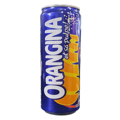 Orangina Pulpe bottle pouring to reveal real orange pulp and bright citrus aroma.