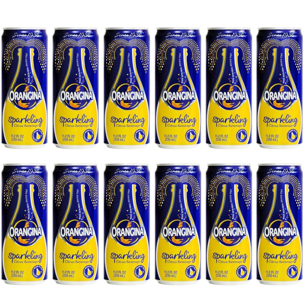 Orangina sparkling orange can with pulp offers refreshing, family-friendly sipping any time.