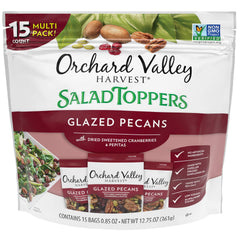 Orchard Valley Harvest glazed pecans salad toppers on a fresh salad add crunch and flavor