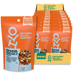 Orchard Valley Harvest OMG Omega-3 Mix bag close-up for on-the-go snacking.