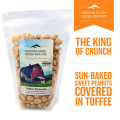 OREGON FARM FRESH SNACKS Toffee Peanuts closeup reveals crisp texture and rich caramel notes.