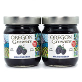 Front view of Oregon Growers Marionberry Fruit Spread jar showing bright berry aroma.