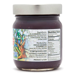 Oregon Growers Marionberry Spread label closeup—local, non-GMO ingredients highlighted.