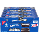 OREO Cakesters pack display with eight snack packs for easy grab-and-go indulgence