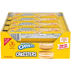 OREO Golden Cakesters eight-pack box for easy grab-and-go snacking.