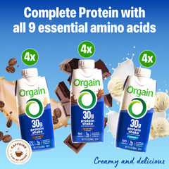 Orgain 30g high protein shake cafe latte bottle perfect for morning boost.