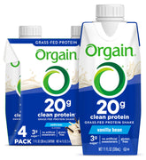 Orgain Clean Protein Vanilla Bean bottle showcases grass-fed dairy protein for on-the-go nutrition.