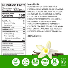 Pouring Orgain Vanilla Bean shake for quick, balanced nutrition.