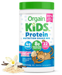 Orgain Kids Protein Shake Mix Vanilla Bean Ice Cream jar for on-the-go nutrition