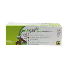 Orgain bottle close-up emphasizing 21 vitamins and minerals.