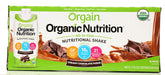 Orgain Organic Creamy Chocolate Fudge Shake 12-pack, front view for on-the-go drinks.