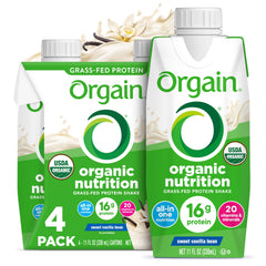 Orgain Organic Nutritional Shake Vanilla Bean bottle shows convenient meal replacement on the go.