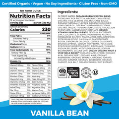 Orgain Vanilla Bean shake being poured showing a smooth texture.