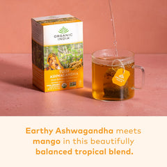 ORGANIC INDIA Calming Tulsi Ashwagandha tea close-up of dried herbs for comforting aroma