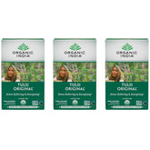 Organic India Tulsi Original tea front view promotes calming aroma for stress relief.