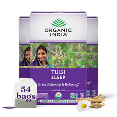 Organic India Tulsi Sleep Tea packaging with USDA Organic seal, ideal for nighttime ritual